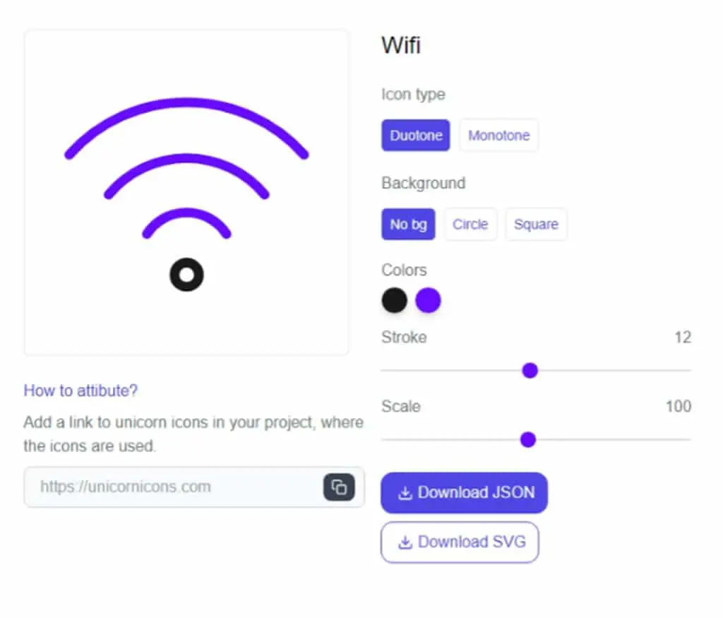 Unicorn Icons：免費線上動態圖示資源庫，可自訂顏色、線條寬度、背景和比例