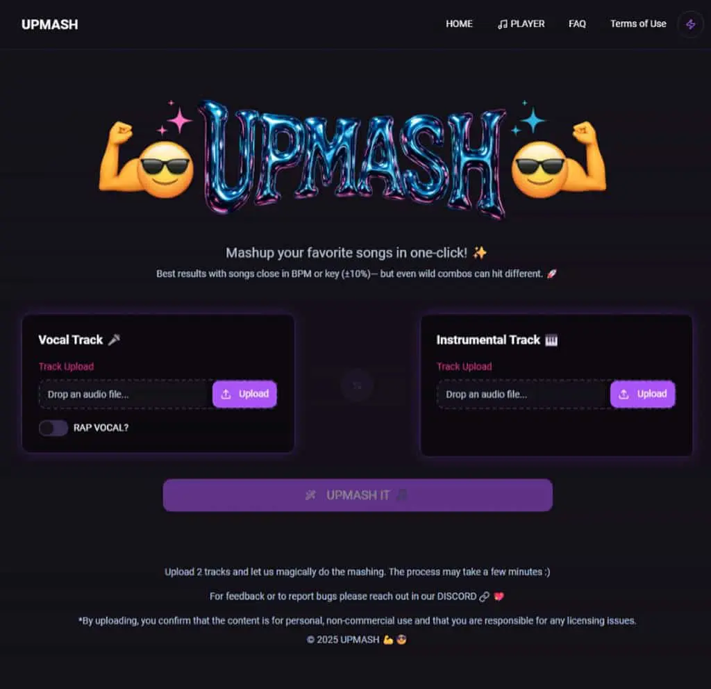UPMASH 免費線上音樂混音工具：一鍵自動合成你的專屬 Mashup