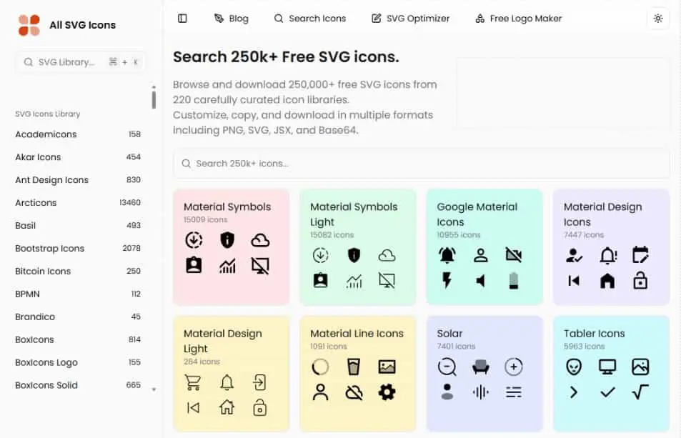 All SVG Icons：一站整合 25 萬＋免費圖示資源，設計師必收藏的圖示搜尋工具